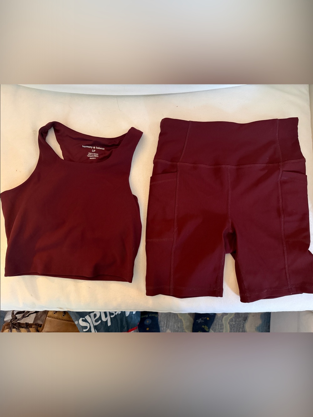 Maroon Active Bike Shorts & Crop Tank Set - Harmony Balance small